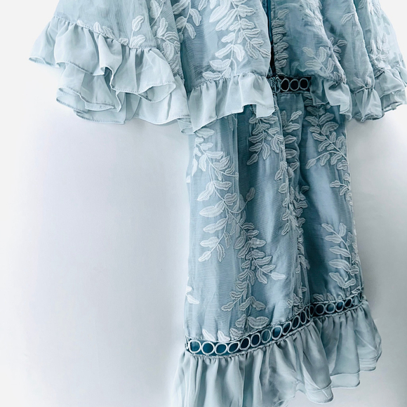 NWT SELFIE LESLIE Caspar Leafy Romantic EMBROIDERED DRESS Mod BABY BLUE WOMENS S - Picture 11 of 11